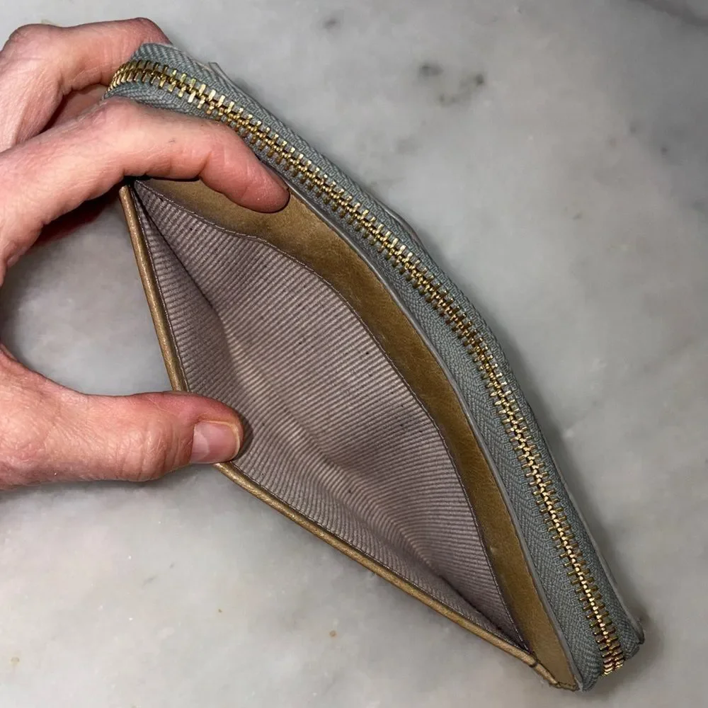 MARGOT New York Gabby Zip Around Wallet Wristlet Leather Neutral Beige Gold